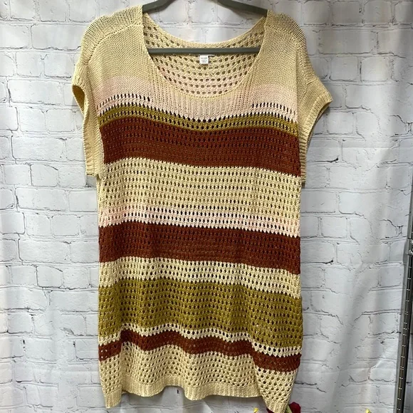 Cato open knit shirt sleeve striped 18/20W sweater - Picture 1 of 7